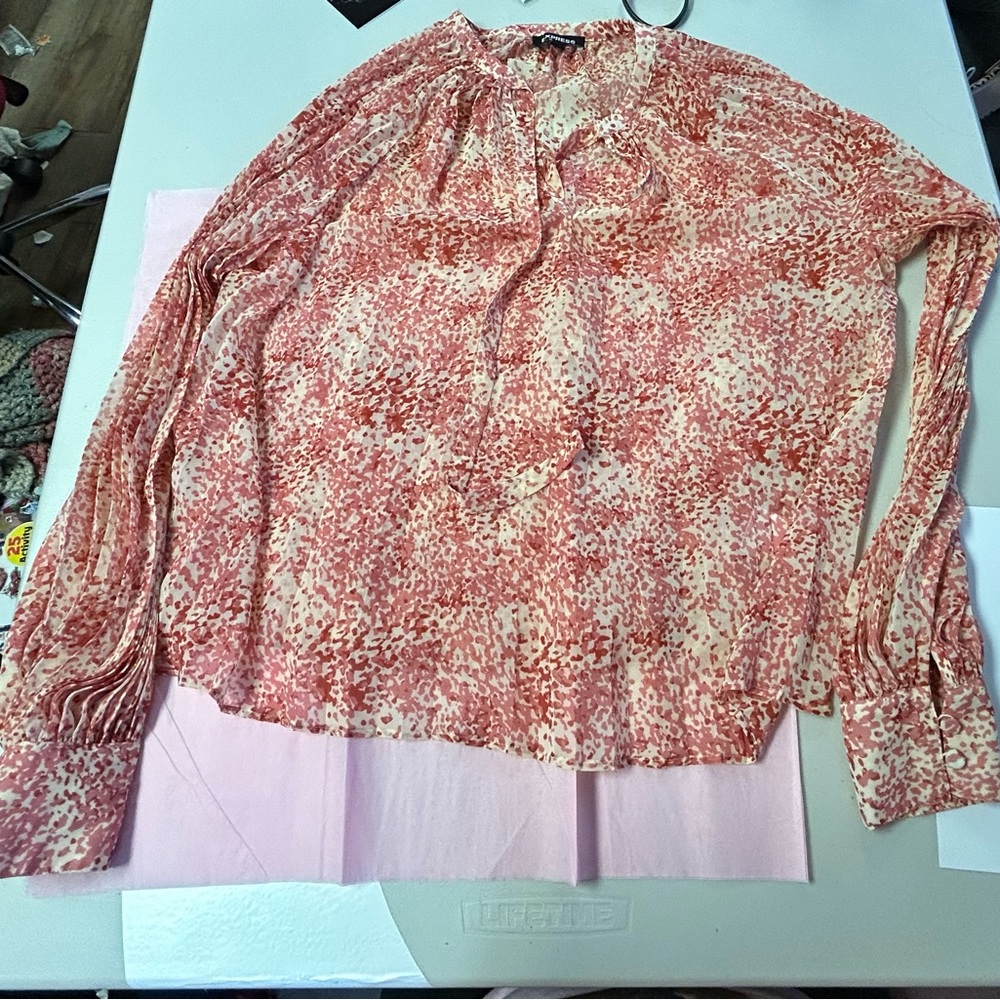 Express Women's Blouse - Red and White Floral